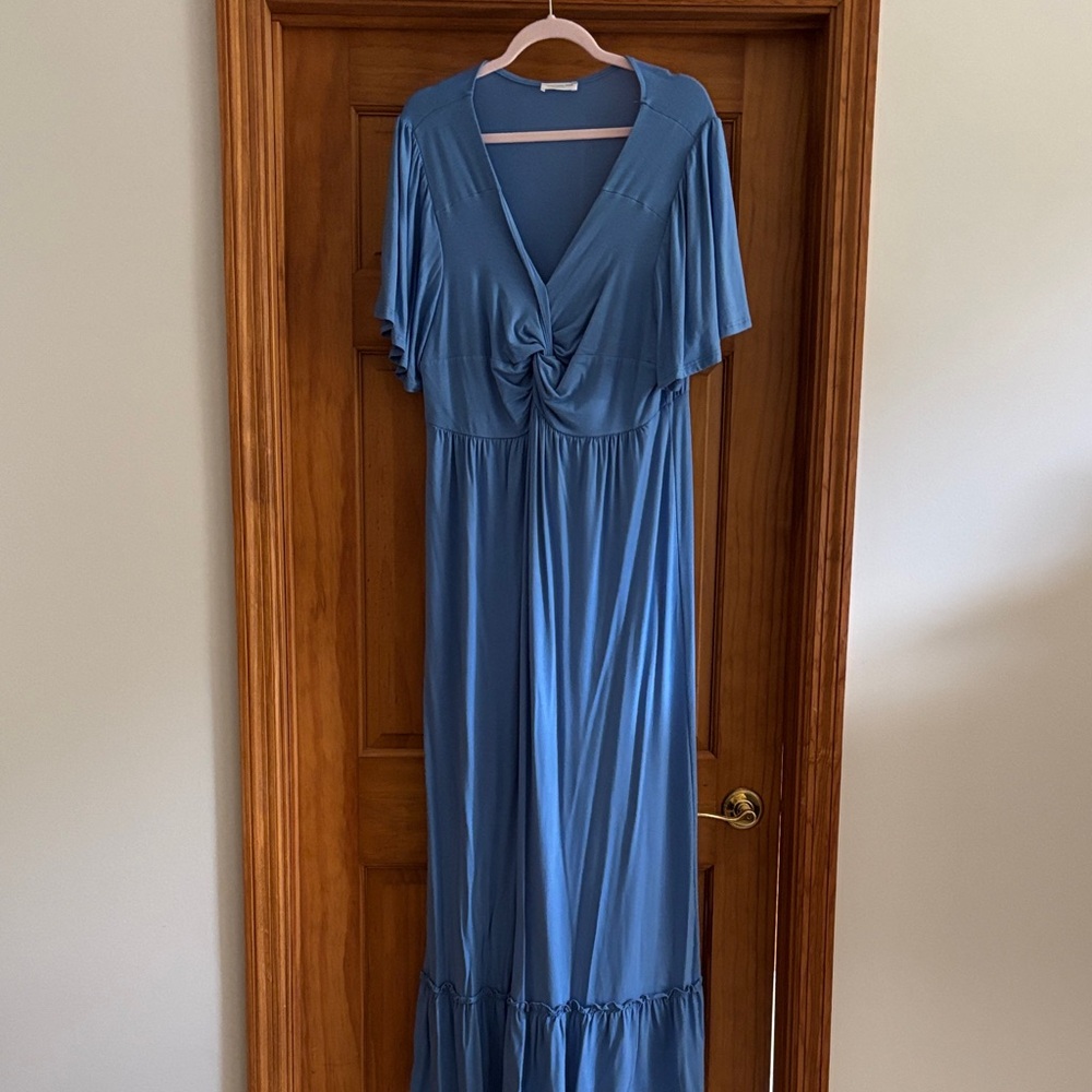 Chic Soul Slate Blue Twist-Front Maxi Dress